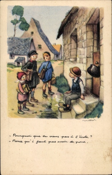Artist Postcard Poulbot, Children on the way to school, Ligue Nationale contre le taudis