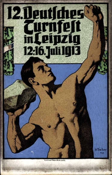 Artist Postcard Driver, H., 12th German Gymnastics Festival in Leipzig 1913, the Steinstosser