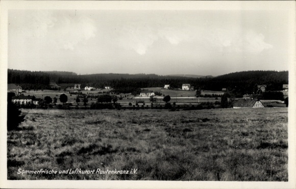 Ak Rautenkranz in het Vogtland, panoramisch uitzicht, zomerresort, luchtkuuroord, weiden, bossen