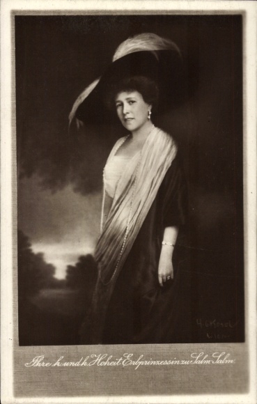 Postcard Hereditary Princess of Salm Salm, portrait, feather hat