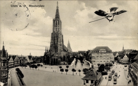 Postcard Ulm on the Danube, Münsterplatz, Spatz