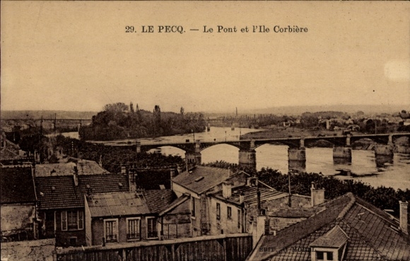 Postcard Le Pecq Yvelines, Le Pont and Ile Corbière
