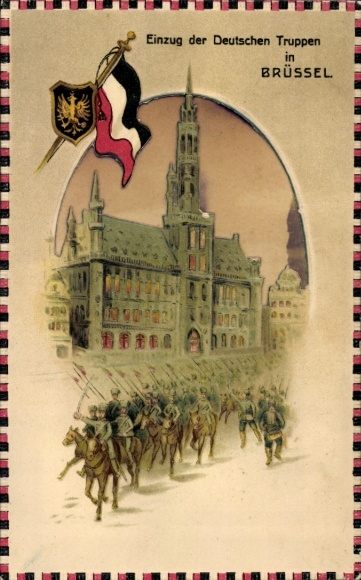 Hold to Light Chromo-Litho Bruxelles Brussels, entry of the German troops