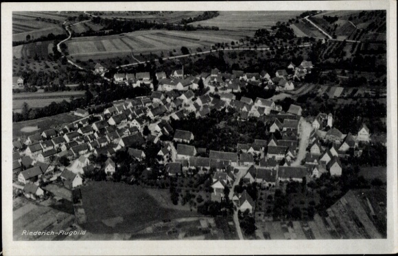 Postcard Riederich near Reutlingen, aerial view of many houses, rural surroundings