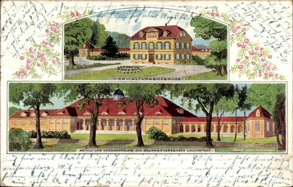 Postcard Bad Lauchstädt Saalekreis, well shipping of the healing spring, administration building, bottling rooms