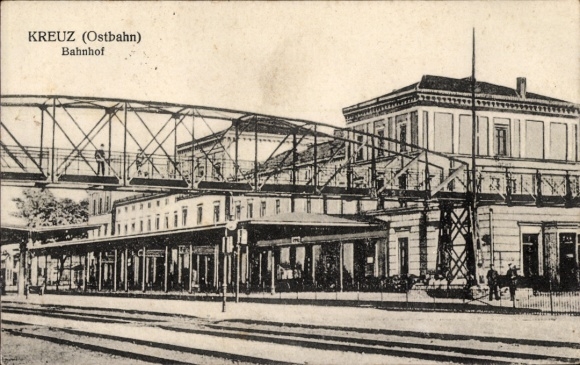 Postcard Krzyż Wielkopolski Cross on the Eastern Railway Poznan, station, track view