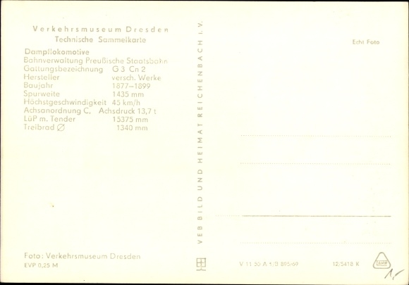 Postcard Dresden Altfranken, steam locomotive, Prussian State Railway, type designation G3 Cn 2
