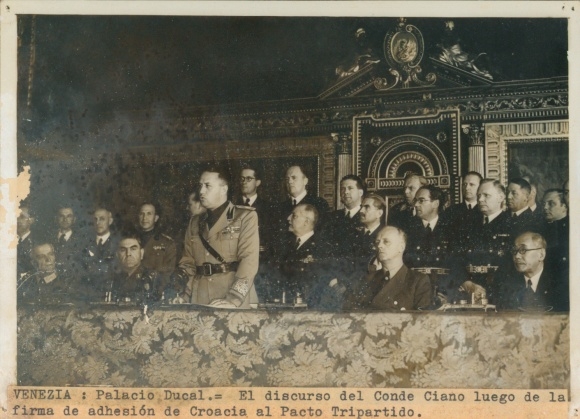 Photo: Speech by Count Ciano after the signing of Croatia's accession to the Tripartite Pact.