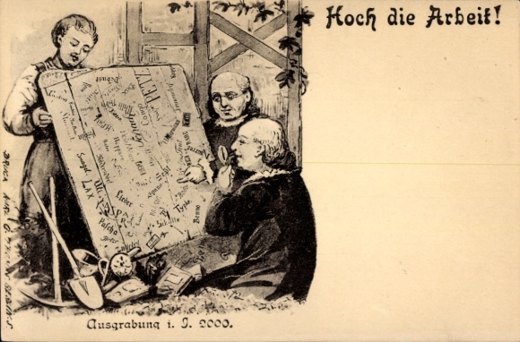 Studentika Postcard Long live the work, excavation in 2000, round table at the Baeren