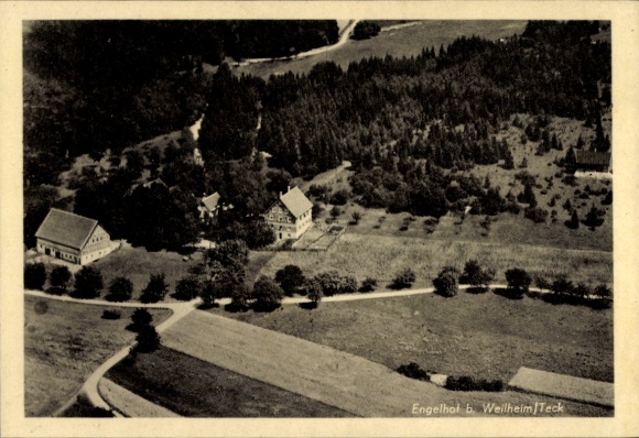 Postcard Weilheim an der Teck Swabian Alb, Engelhof, aerial photograph, Gasthaus z. Engelhof