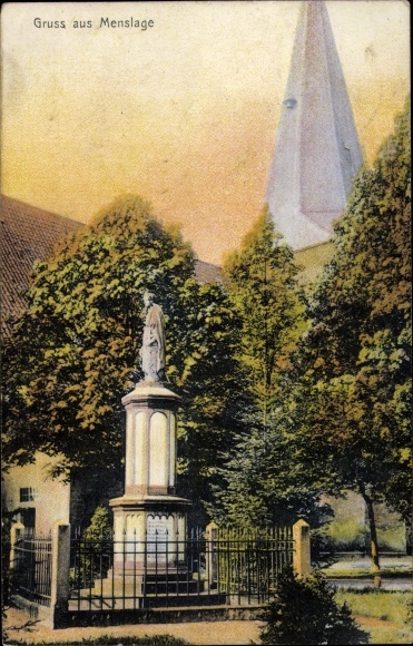 Ak Menslage Nedersaksen, monument, kerktoren, binnenplaats