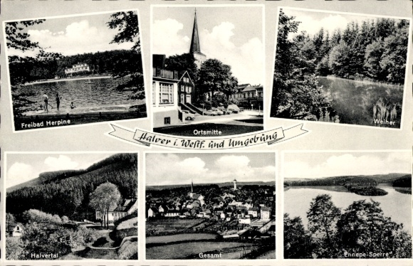 Ak Kerspe Dam Halver Märkischer Kreis, Halver, Herpine buitenzwembad, vijver