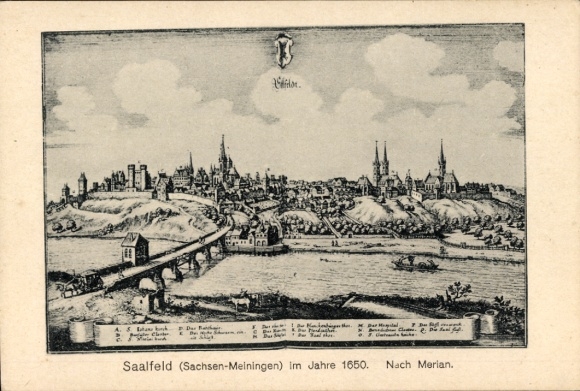Künstler Ak Merian, Saalfeld an der Saale Thüringen, Ort im Jahre 1650