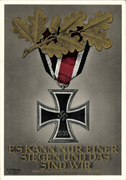 Postal stationery artist Postcard Klein, G., Only one can win and that is us, quote from Adolf Hitler