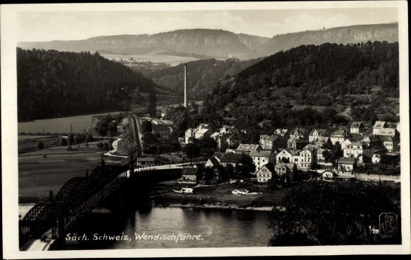 Ak Wendischfähre an der Elbe Rathmannsdorf Sachsen, Brücke