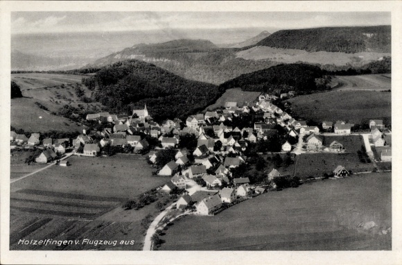 Postcard Holzelfingen Lichtenstein Baden Württemberg, aerial photograph