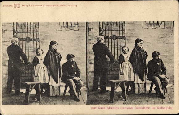 Stereo Postcard Alfredo's living paintings, prison