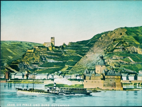 Chromo photo Caub Kaub am Rhein, Pfalzgrafenstein Castle, Palatinate, Gutenfels Castle