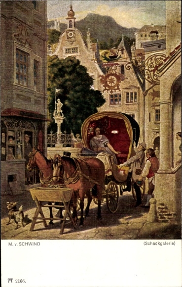 Artist Postcard Schwind, Moritz von, The Honeymoon, Carriage, Ackermann 213 2166 b
