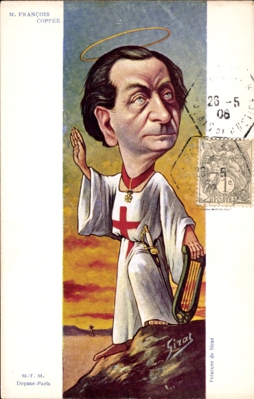 Artist Postcard Sirat, French writer François Coppée, Dreyfus affair, caricature