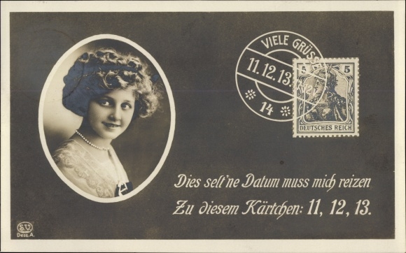 Stamps Postcard special date 11. 12. 13, portrait of a woman
