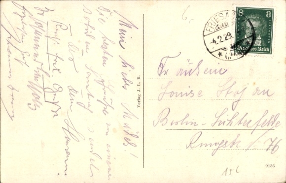 Postcard Friesack in Havelland, Berliner Straße, bus, commercial buildings