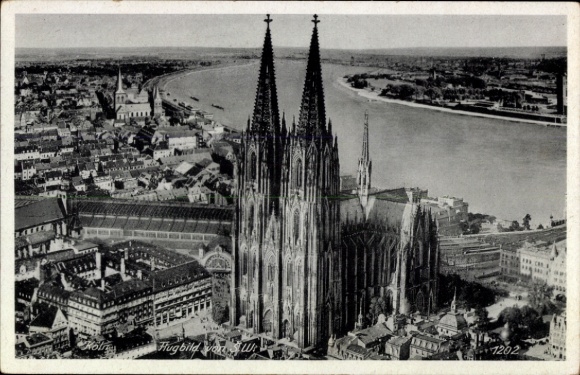 Postcard Cologne on the Rhine, aerial photograph, Cologne Cathedral, Rhine, city view