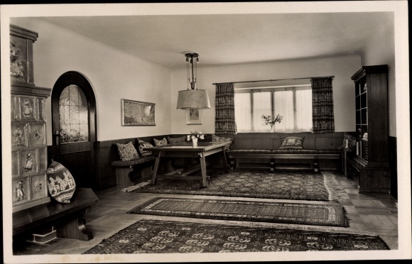 Ak Obersalzberg Berchtesgaden in Oberbayern, Berghof Wachenfeld, Wohnzimmer, Innenansicht