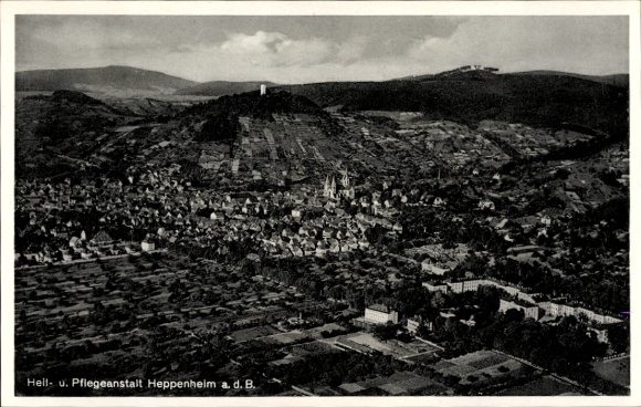 Ak Heppenheim an der Bergstraße, Panoramaansicht der Stadt, Pflegeanstalt, Hügel, Landschaft