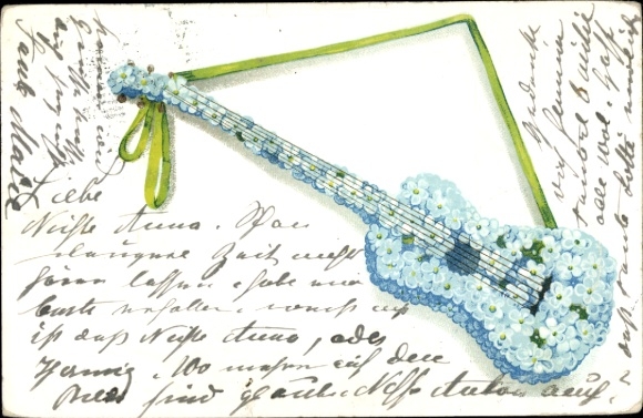 Embossed Postcard guitar made of forget-me-not