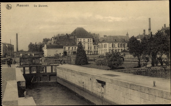Postcard Menin Menen Meenen Lys West Flanders, lock