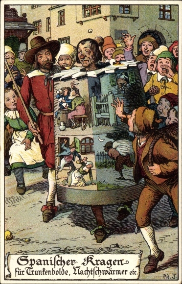 Artist Chromo-Litho Jodolfi, Spanish collar for drunkards and night owls
