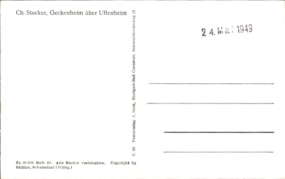 Postcard Geckenheim Weigenheim in Middle Franconia, aerial photograph, war memorial, Frankenberg Castle