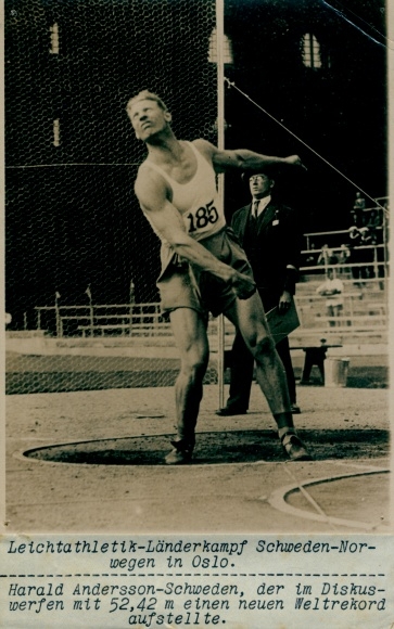 Photo Oslo, athletics international match Sweden Norway, discus throw, Harald Andersson