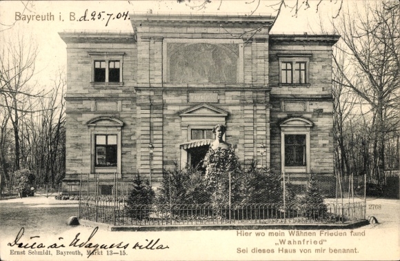 Ansichtkaart Bayreuth in Opper-Franken, Wahnfried, villa, architectuur, tuin, 1904