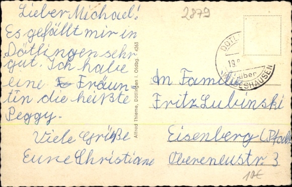 Postcard Dötlingen in Oldenburg, megalithic grave, on the Hunte, partial view