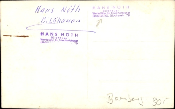 Photo Postcard Bamberg in Upper Franconia, sculptor Hans Nöth, workshop for cemetery art, tombstones