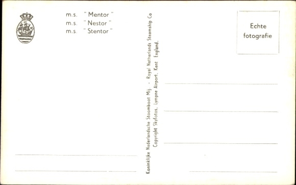 Postcard Koninklijke Paketvaart Maatschappij, MS Meteor, aviator photo