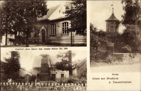 Postcard Brachwitz Treuenbrietzen in Brandenburg, church, Gasthof Zum Stern
