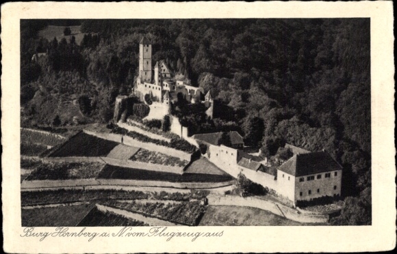 Postcard Neckarzimmern in the Neckar Valley, Hornberg Castle, aerial photograph