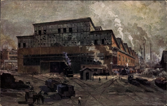 Kunstenaarskaart Essen in het Ruhrgebied, gietstaalfabriek, persgebouw II
