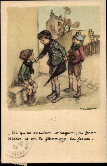 Artist PC Poulbot, children, boy with black umbrella, Ligue Nationale against the Taudis