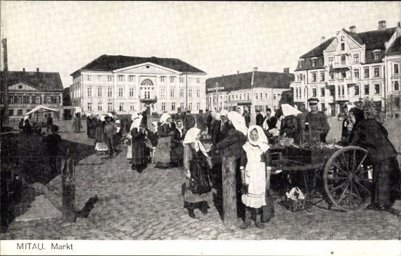 Postcard Jelgava Mitau Latvia, market square