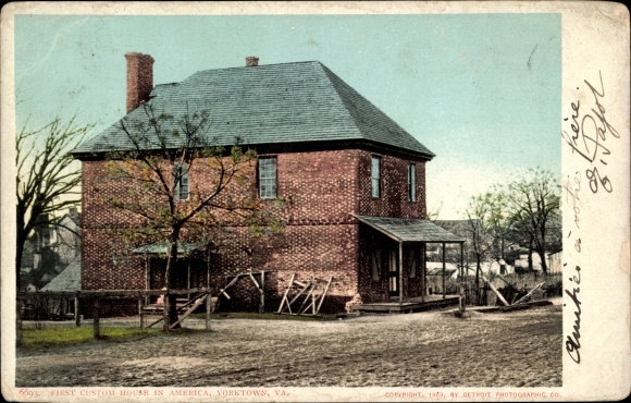 Ak Yorktown Virginia USA, erstes Zollhaus in Amerika