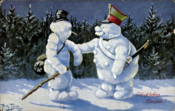 Artist Postcard Thiele, Arthur, Happy New Year, Two Snowmen