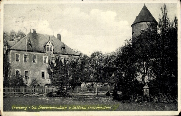 Ak Freiberg in Sachsen, Schloss Freudenstein, Steuereinnahme, Garten, s Gebäude