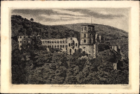 Ak Heidelberg am Neckar, Heidelberger Schloss, Kupferradierung, Handpressendruck