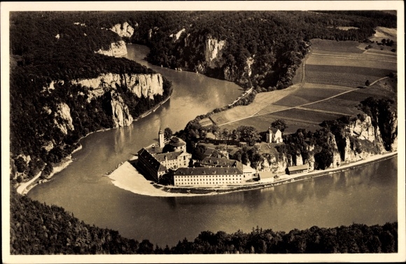 PC Kelheim on the Danube Lower Bavaria, aerial photo of Weltenburg Monastery
