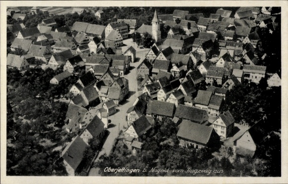 Postcard Oberjettingen Jettingen, aerial photograph of the town, church