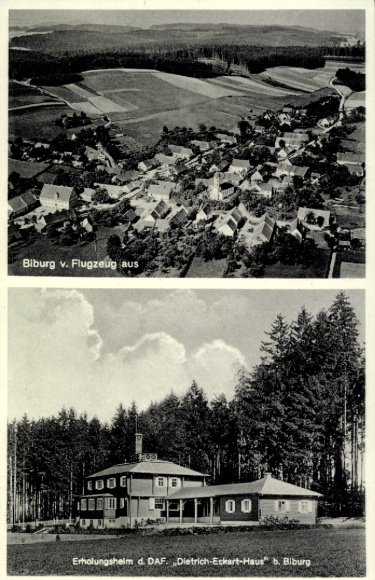 Postcard Biburg Diedorf district of Augsburg, aerial photograph of the DAF convalescent home, Dietrich-Eckart-Haus